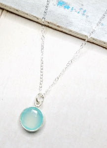 Silver Round Aqua Chalcedony Necklace