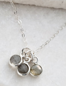 Silver Gemstone Cluster Trio Necklace - Labradorite