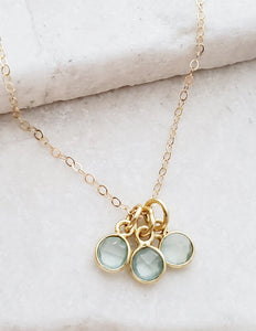 Gold Gemstone Cluster Trio Necklace - Aqua Chalcedony