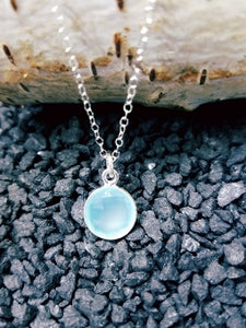 Silver Round Aqua Chalcedony Necklace