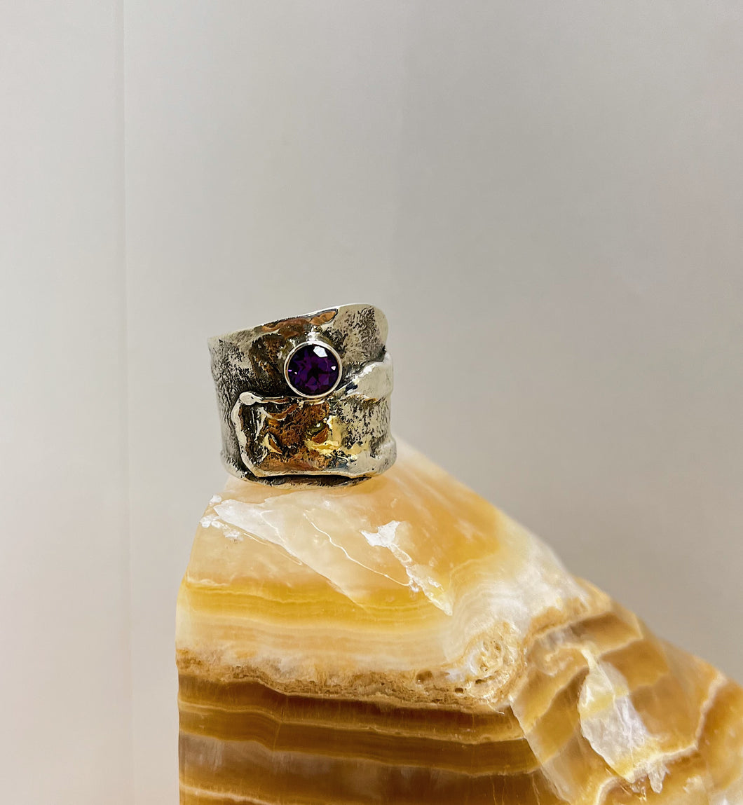 Thick Hammered Ring Amethyst