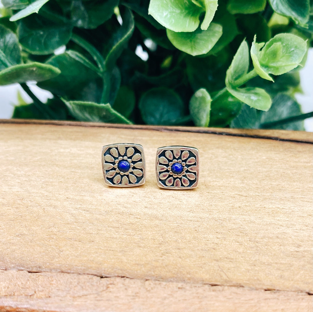 Sterling Silver: Square Lapis Studs